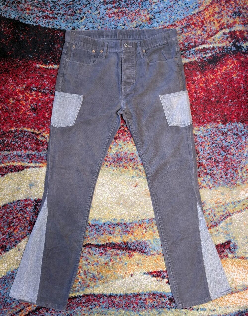 Helmut Lang Gray Corduroy Cargo Flared Jeans Contrast Pockets | Custom | BESPOKE